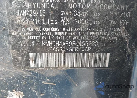 2015 Hyundai Elantra Limited from USA, damaged, VIN KMHDH4AE9FU456233